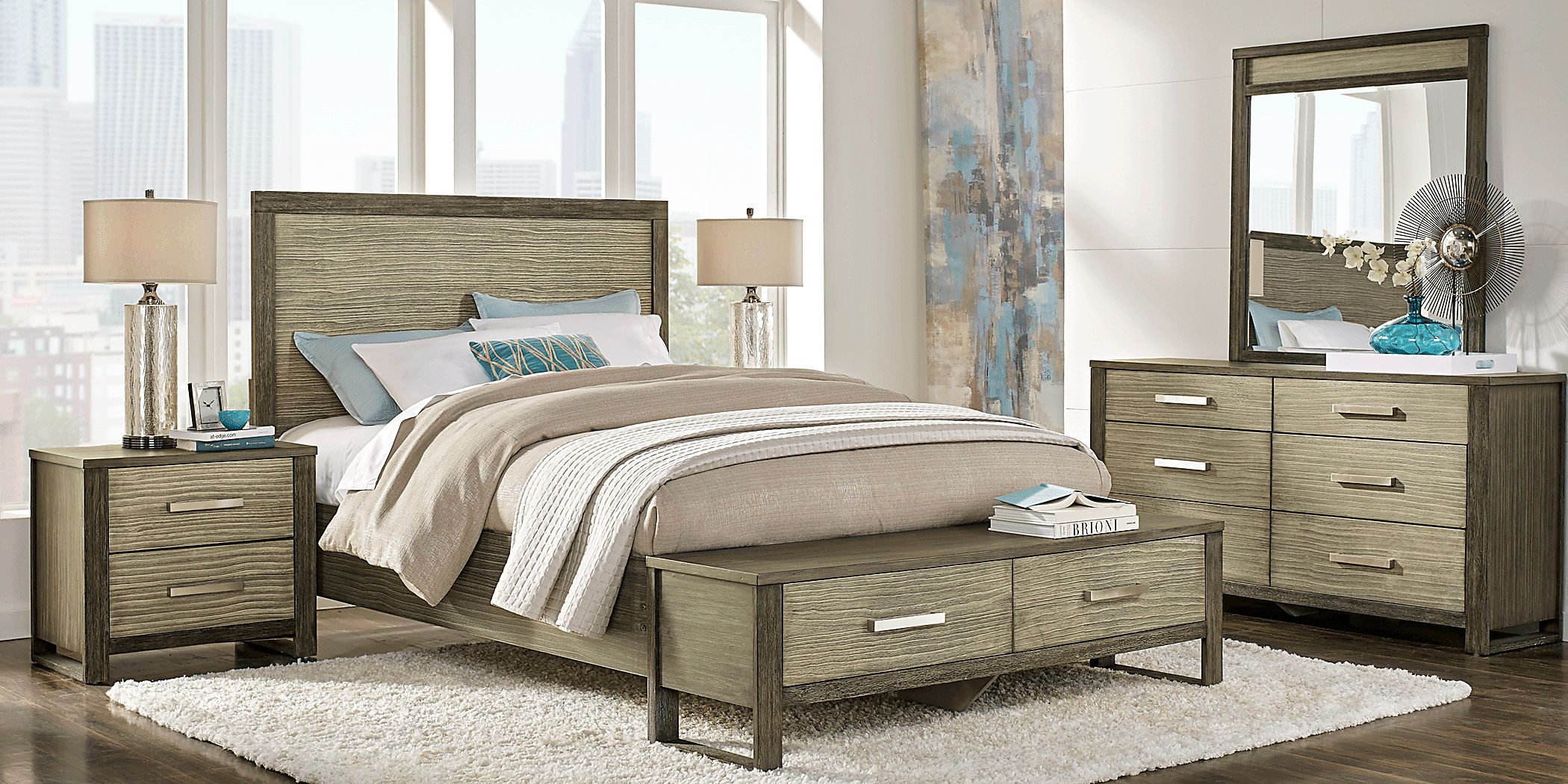 Rooms To Go Abbott Gray 7 Pc King Panel Bedroom with Storage
